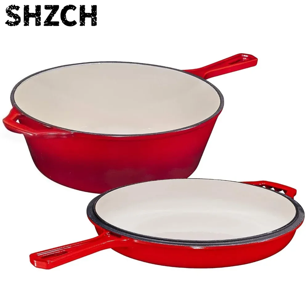 Dutch Oven Enamel - Чугунная эмалированная печь-сковорода 2-в-1 с крышкой,
